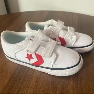 Converse White Kids Canvas Sneakers with Red Star Chevron